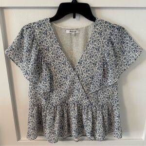 Madewell Georgette Ruffle-Sleeve Peplum Top XXS Americana Floral